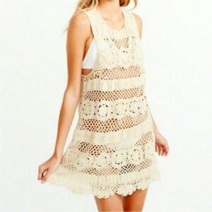 Abercrombie Fitch Crochet Swim Coverup Dress Cream Boho Festival Medium/Large